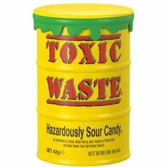 تصویر آبنبات خیلی ترش بشکه ای زرد 42 گرم تاکسیک ویست toxic waste تافی و آبنبات تاکسیک ویست