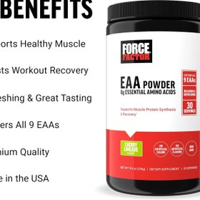 تصویر آمینو ای ای ای فورس فاکتور (294 گرمی) - Orange Mango Force Factor Essential Amino Acids, Full Spectrum EAAs Amino Acids Powder, Amino Acids Supplement for Women and Men to Support Healthy Muscle and Workout Recovery