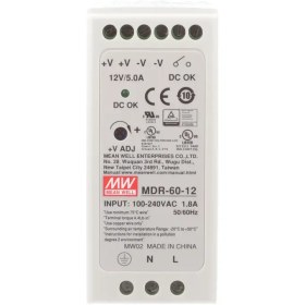 تصویر منبع تغذیه ریلی تک فاز 12 ولت 5 آمپر مینول MEAN WELL مدل MDR-60-12 Switch Mode Power Supply DIN Rail MEAN WELL MDR-60-12