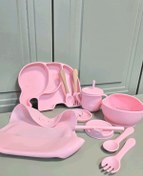تصویر ظروف سیلیکونی نوزاد فیلی صورتی Baby Silicone Feeding Set