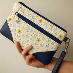 تصویر کیف آرایشی زنانه طرح گل‌های مینیمال زرد 