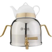 تصویر کتری استیل وقوری چینی برند mgs یراق طلایی 