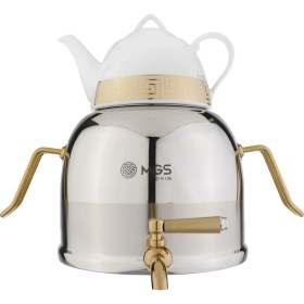 تصویر کتری استیل وقوری چینی برند mgs یراق طلایی 