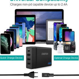 تصویر آداپتور 72وات 4پورت چویتک مدل PD72W-1C3U Choetech PD72W-1C3U 72W 4 Ports Charger