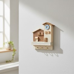 تصویر جاکلیدی دیواری چوبی مدرن مدل نورسایه ۲ Handmade Light & Shadow Wooden Key Holder - Model 02