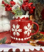 تصویر ماگ کریسمسی طرح برف قرمز و سفید CHRISTMAS MUG