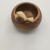 تصویر کاسه چوبی پرنده دار 