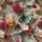 تصویر پارچه مخمل روبالشی طرح سه بعدی گل و پروانه کد 5013870 