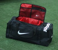 تصویر ساک ورزشی باشگاهی مدل NIKE JUST DO IT تفکیکی (آستر قرمز) سایز بزرگ جاکفشی دار با ضمانت - مشکی 