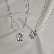 تصویر گردنبند پاپیون برجسته ساده یا دو ردیفه مرواریدی پینترستی 