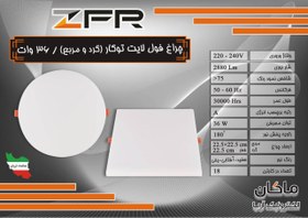 تصویر پنل توکار فول لایت گرد ۳۶ وات ZFR 