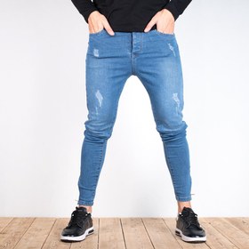 تصویر شلوار جین مردانه دمپا زیپ آبی کد 10425 Men's jeans with blue zipper, code 10425