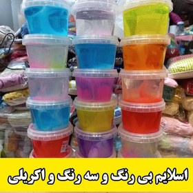 تصویر اسلایم رنگی و شفاف و اکریلی و پفکی جنس خوب مارک بانی اسلایم خمیر بازی 