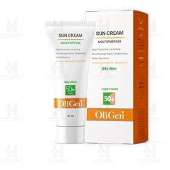 تصویر کرم ضد آفتاب SPF50 الی ژن رنگی پوست چرب 50 میلی لیتر Oligen SPF50 Sunscreen Cream for Oily Skin 50ml