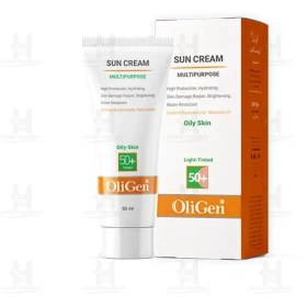 تصویر کرم ضد آفتاب SPF50 الی ژن رنگی پوست چرب 50 میلی لیتر Oligen SPF50 Sunscreen Cream for Oily Skin 50ml