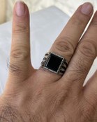 تصویر انگشتر مردانه استیل نگین مستطیل رکاب مشکی 