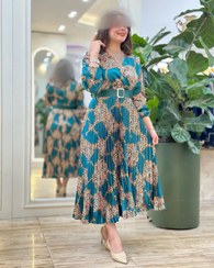 تصویر پیراهن زنانه مجلسی ساتن طرح کلوش - آبی Klosh