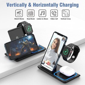 تصویر شارژر وایرلس سه کاره - مشکی CHARGER WIRELESS 3 IN 1