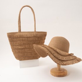 تصویر ست کیف و کلاه حصیری 