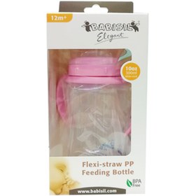 تصویر شيشه شير 360 درجه 300 ميل صورتی بیبی سیل babisil Wide-Neck PP Bottle with Flexi-Straw 300ml - Pink