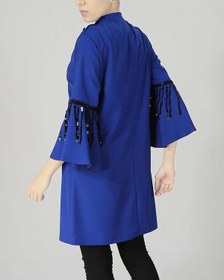 تصویر لباس مجلسی زنانه کرپ آبی کاربنی زیبو 