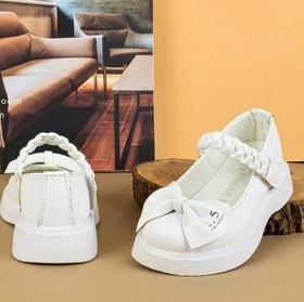 تصویر کفش دخترانه مجلسی مدل پاپیونی رو چسبی تخت کد 358820 رنگ سفید سایز 25 تا 32 
