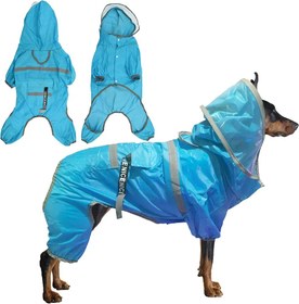 تصویر کاپشن بارانی کلاه دار سگ سایز مدیوم رنگ آبی(بار آمازون) Waterproof Dog Raincoat,Clear Hooded Dog Rain Jacket for Small Medium Dogs,Adjustable Dog Rain Coat with Reflective Strap,Lightweight Dog Poncho Pet Raincoat (M, Blue)