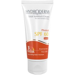 تصویر كرم ضد آفتاب SPF60 فاقد جاذبهای شیمیایی برای پوست های خشک و حساس کرم پودری بژ روشن هيدرودرم 