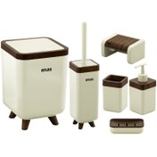 تصویر ست سرویس بهداشتی 6 تکه اطلس مدل چوب ژیوار - وانیلی 