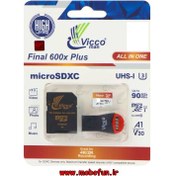 تصویر کارت حافظه microSDXC ویکومن مدل Final 633X کلاس 10 استاندارد UHS-I U3 سرعت 100MBps ظرفیت 128 گیگابایت به همراه کارت ریدر و خشاب Vicco Man Final 633X UHS-I U3 Class 10 100MBps microSDXC Card 128GB With Card reader