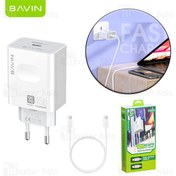 تصویر شارژر دیواری فست شارژ باوین Bavin PC800Y 45W PD QC3.0 Super Fast Charging EU توان 45 وات همراه کابل 