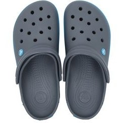 تصویر کفش مردانه زنانه یونیسکس خاکستری تیره و کروک باند لبه آبی سفید راه کراکس Crocs 