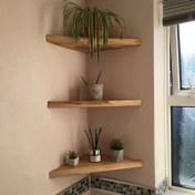 تصویر شلف دیواری تمام چوب روسی | شلف کنج دیوار | هاما چوب - تکی / 