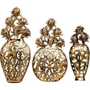 تصویر دیوارکوب برنزی طرح گلدان دکوری مجموعه 3 عددی 