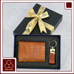 تصویر ست چرم طبیعی دو تیکه کیف پول و جاکلیدی 