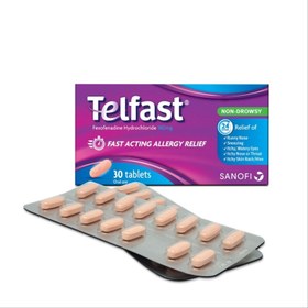 تصویر قرص تلفست Telfast اورجینال مخصوص آلرژی و حساسیت دوز 180 میلی گرم 30 تایی 