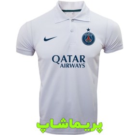 تصویر خرید پولوشرت پاریس سن ژرمن سفید با اسپانسر 