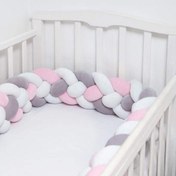 تصویر گارد تخت نوزاد (4 رشته) طوسی،سفید،صورتی 