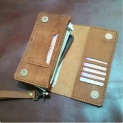 تصویر کیف مدارکی دستی مردانه دستدوز دوخته شده با چرم طبیعی شتری و نخ موم زده قابل اجرا در رنگ و چرم دلخواه 