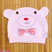 تصویر کلاه نوزاد کشی پنبه ای وارداتی صورتی خرس کارتونی Newborn cotton hat 