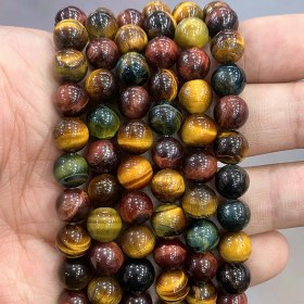 تصویر ریسه سنگ چشم ببر ترکیبی در سایزبندی Mixed tiger eye stone thread in sizing