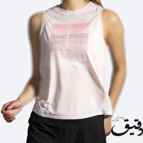 تصویر تاپ ورزشی بروکس Brooks Distance Graphic tank صورتی BROOKS WOMEN DISTANCE GRAPHIC TANK