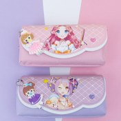 تصویر جامدادی دو زیپ Love رنگ بنفش و صورتی 