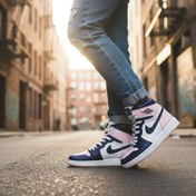 تصویر کفش دخترانه نایکی جردن وان ساقدار چرم رنگ مشکی قرمز 