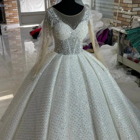 تصویر لباس عروس جسمیکو لوزی بالاتنه کار شده دامن ساتن زونیکس جفت Bride dress