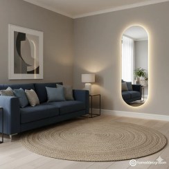 تصویر آینه قدی بک‌لایت مدل “دالبر” | منحنی‌های نورانی، دکوراسیون مدرن 