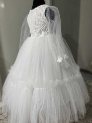 تصویر لباس عروس بچگانه آستین دار بالاتنه شاین حریر ایرانی Dress wedding