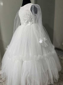 تصویر لباس عروس بچگانه آستین دار بالاتنه شاین حریر ایرانی Dress wedding