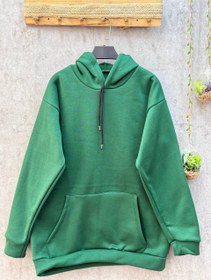 تصویر هودی زنانه دورس سه‌ نخ توکرکی قواره باکسی - نسکافه ای 