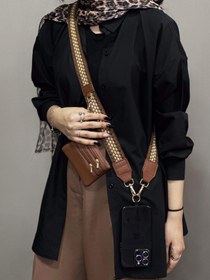 تصویر بند لنیارد گوشی به همراه جاکارتی چرمی - خاکستری Leather Phone Lanyard Strap with Matching Card Holder